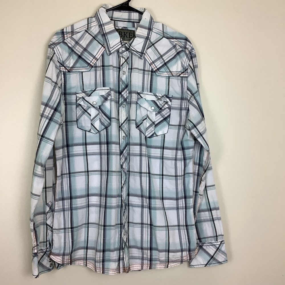 BKE Athletic Fit Pearl Snap Western Style Casual Button Down Shirt Men's Size L
